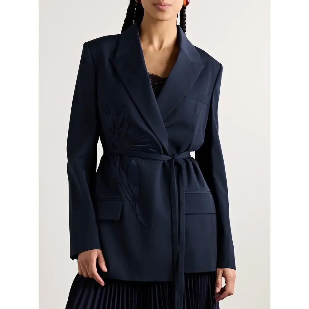 ERDEM Flower Double-Breasted Belted Wool Blazer - Picture 2 of 10